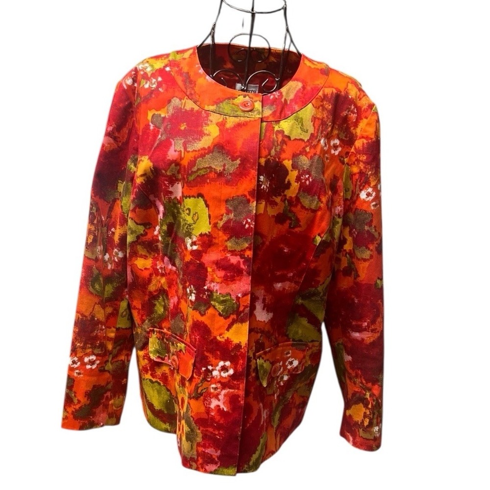 Chicos Womens Sz 2 Button‎ Up Jacket Classy Floral Top Or Jacket